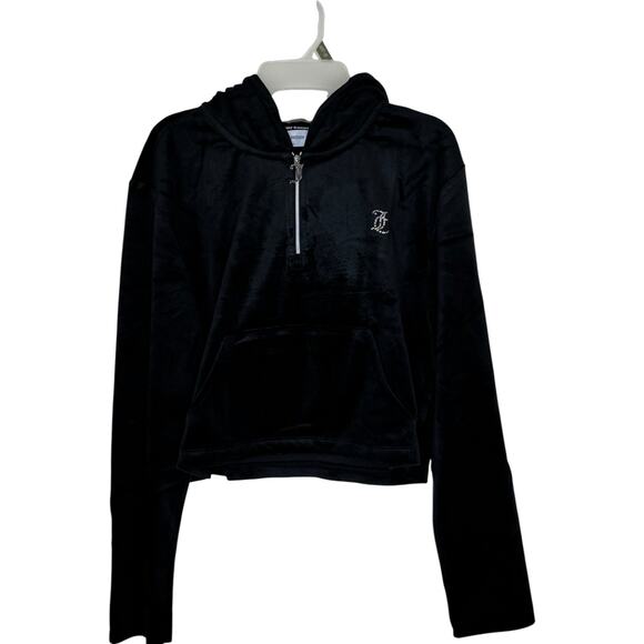Juicy Couture Jackets & Blazers - Juicy Couture Luxe Velour Pullover Hoodie Black Large NWT Half-Zip Long Sleeve